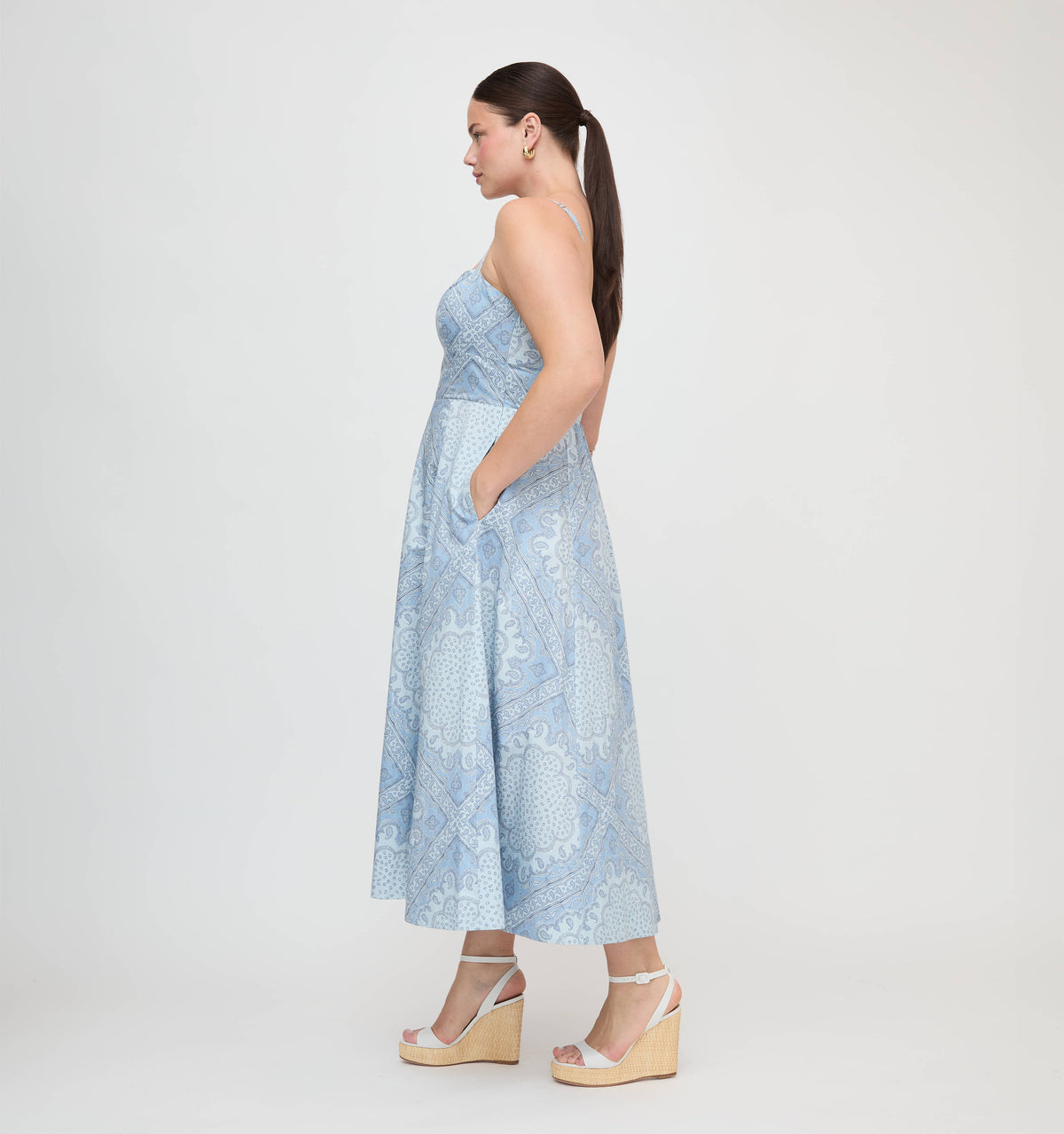 The Margot Dress in Dusty Blue Paisley Scarf