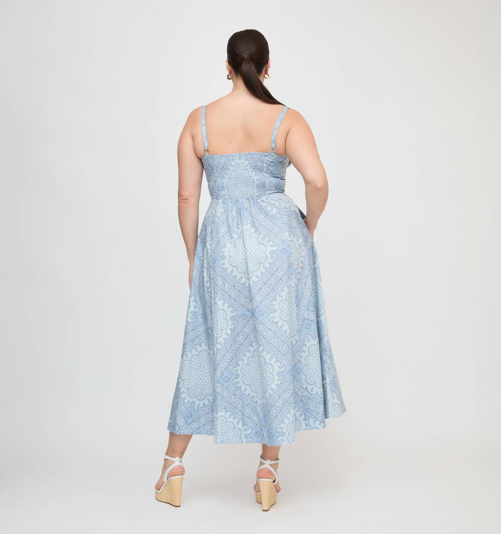The Margot Dress in Dusty Blue Paisley Scarf