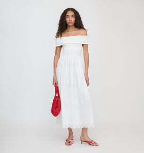 The Marguerite Nap Dress in White Trellis Broderie