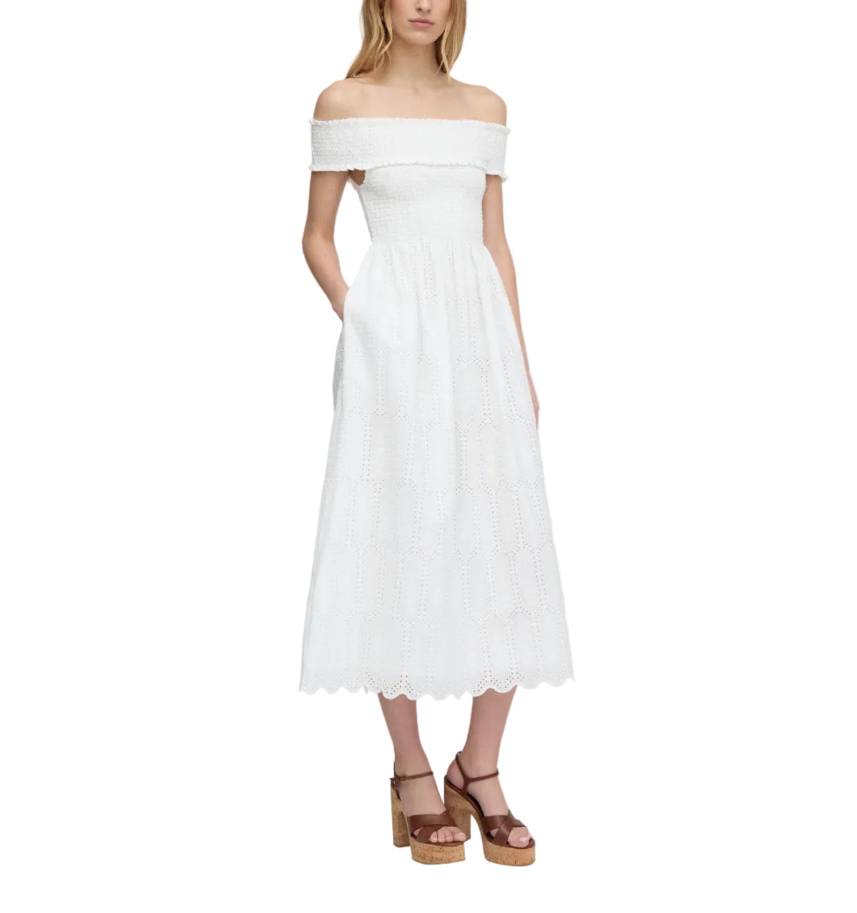 The Marguerite Nap Dress in White Trellis Broderie