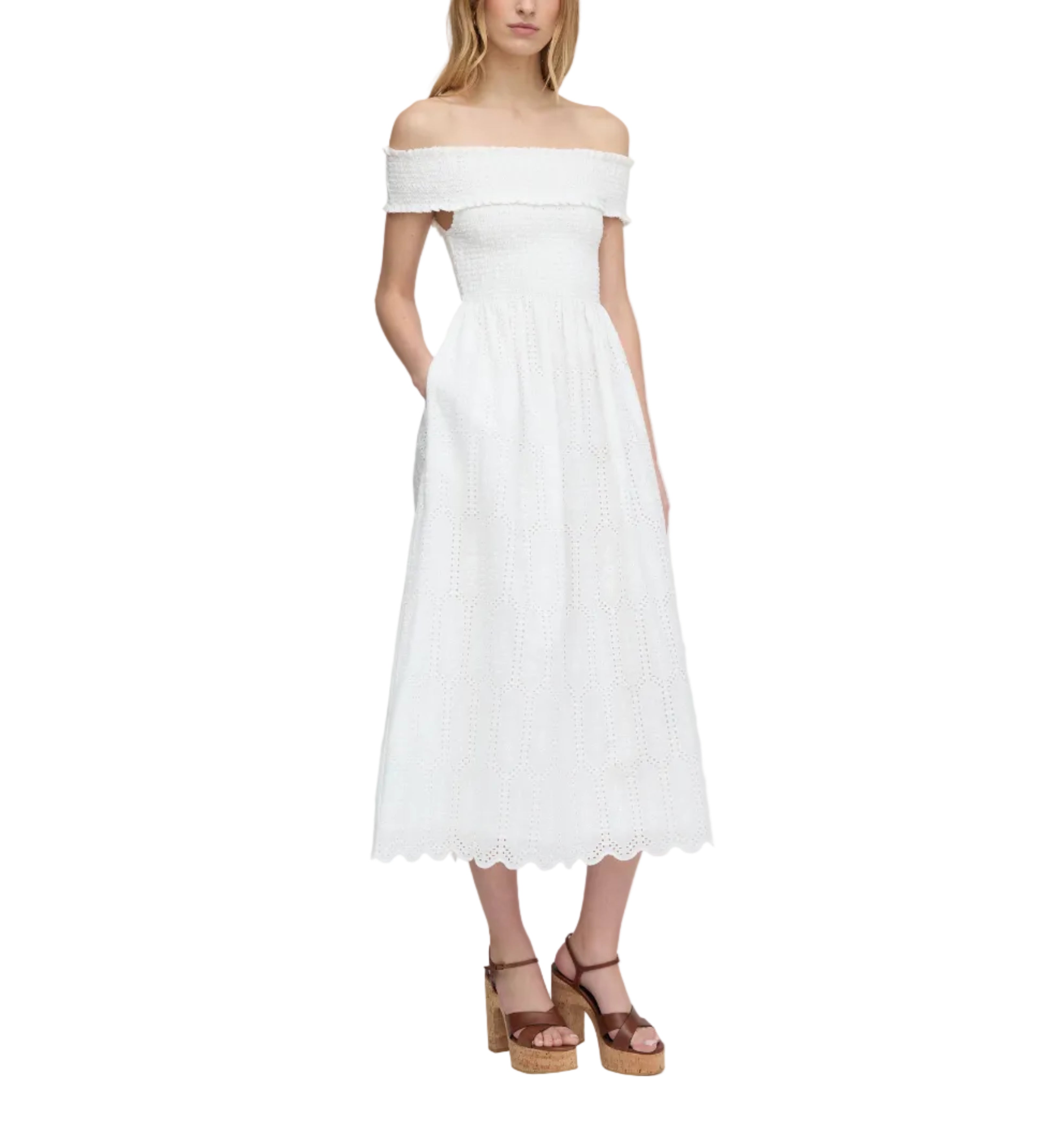 The Marguerite Nap Dress in White Trellis Broderie