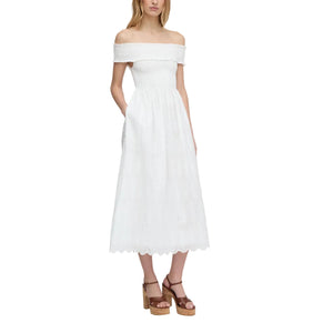 The Marguerite Nap Dress in White Trellis Broderie