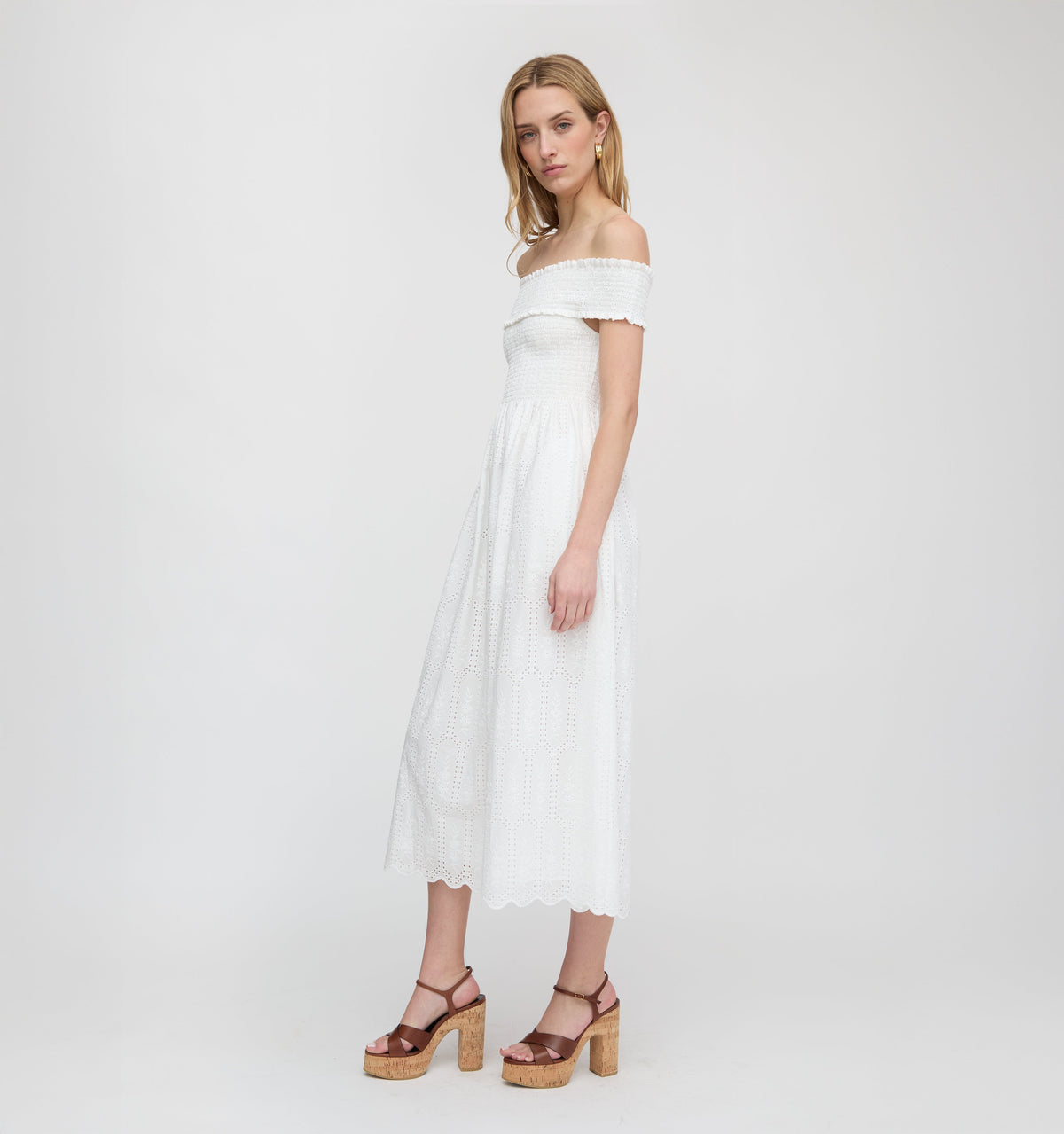The Marguerite Nap Dress in White Trellis Broderie