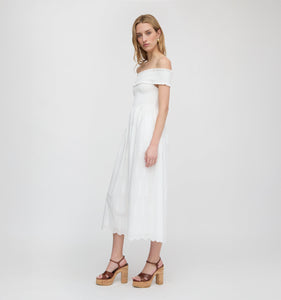 The Marguerite Nap Dress in White Trellis Broderie