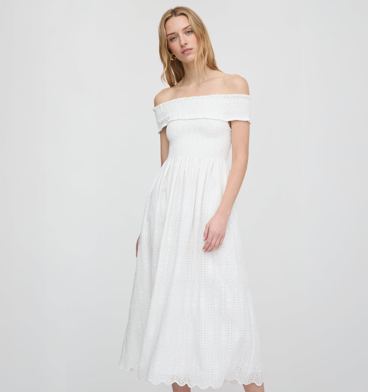 The Marguerite Nap Dress in White Trellis Broderie