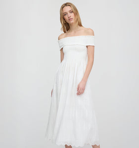 The Marguerite Nap Dress in White Trellis Broderie