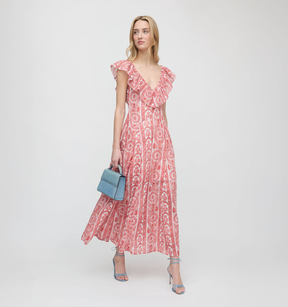 The Milani Dress in Coral Corsica Paisley
