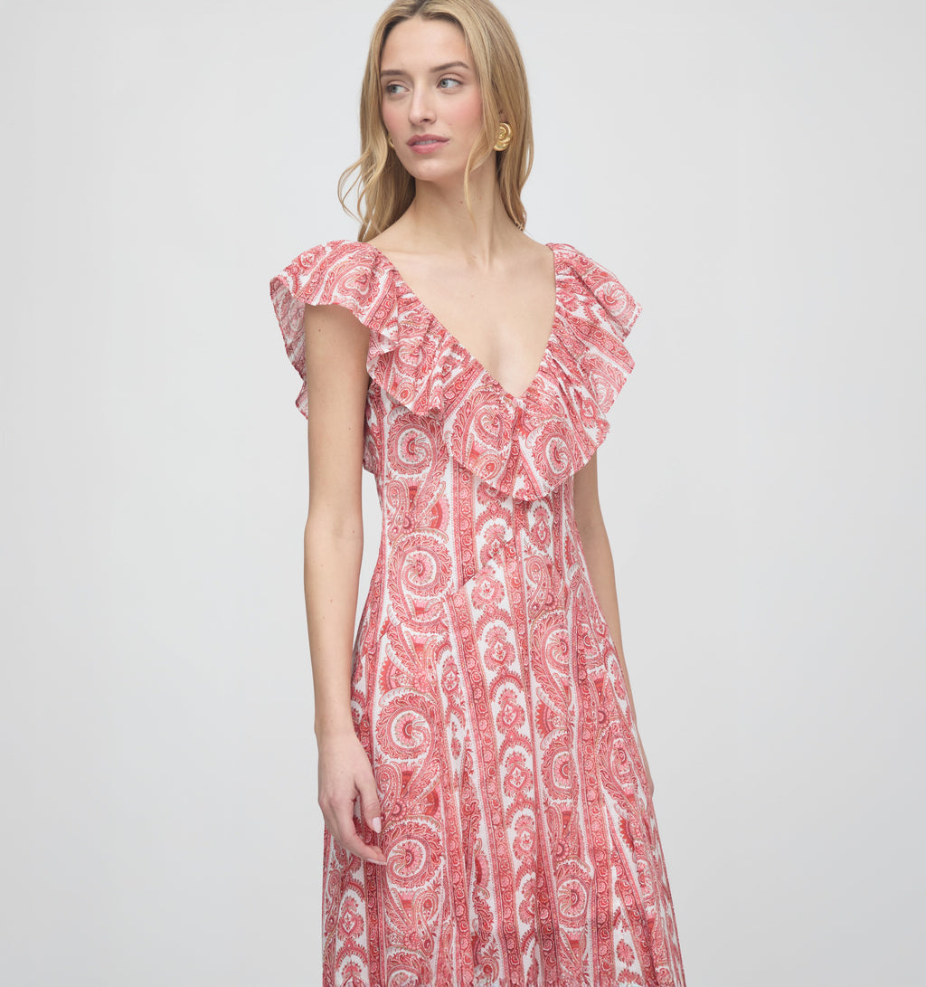 The Milani Dress in Coral Corsica Paisley
