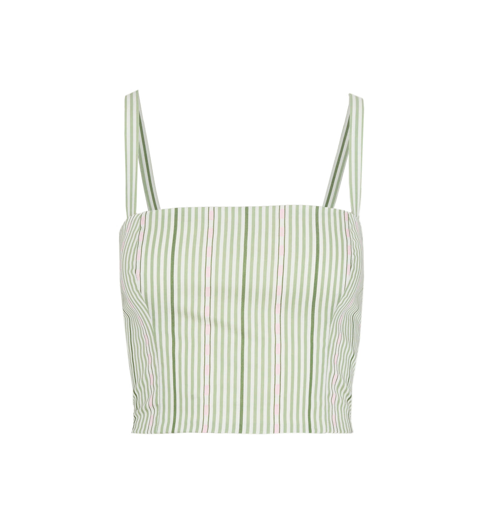 The Miranda Top in Green Jacquard Stripe