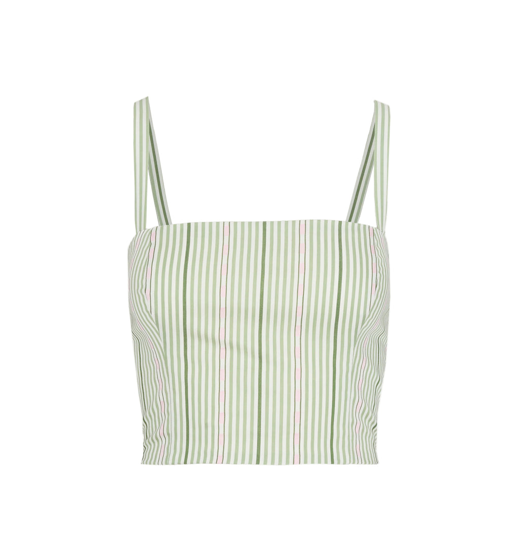 The Miranda Top in Green Jacquard Stripe