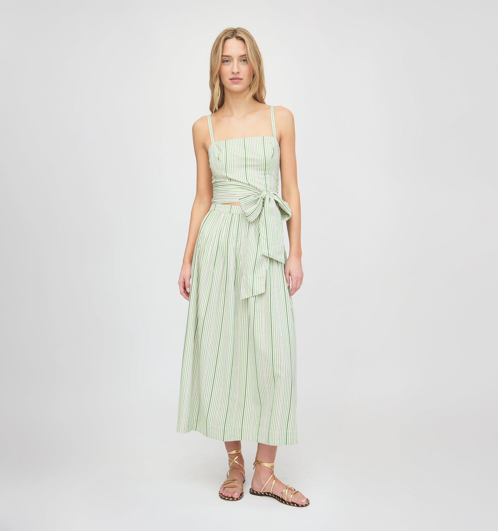 The Ame Skirt in Green Jacquard Stripe