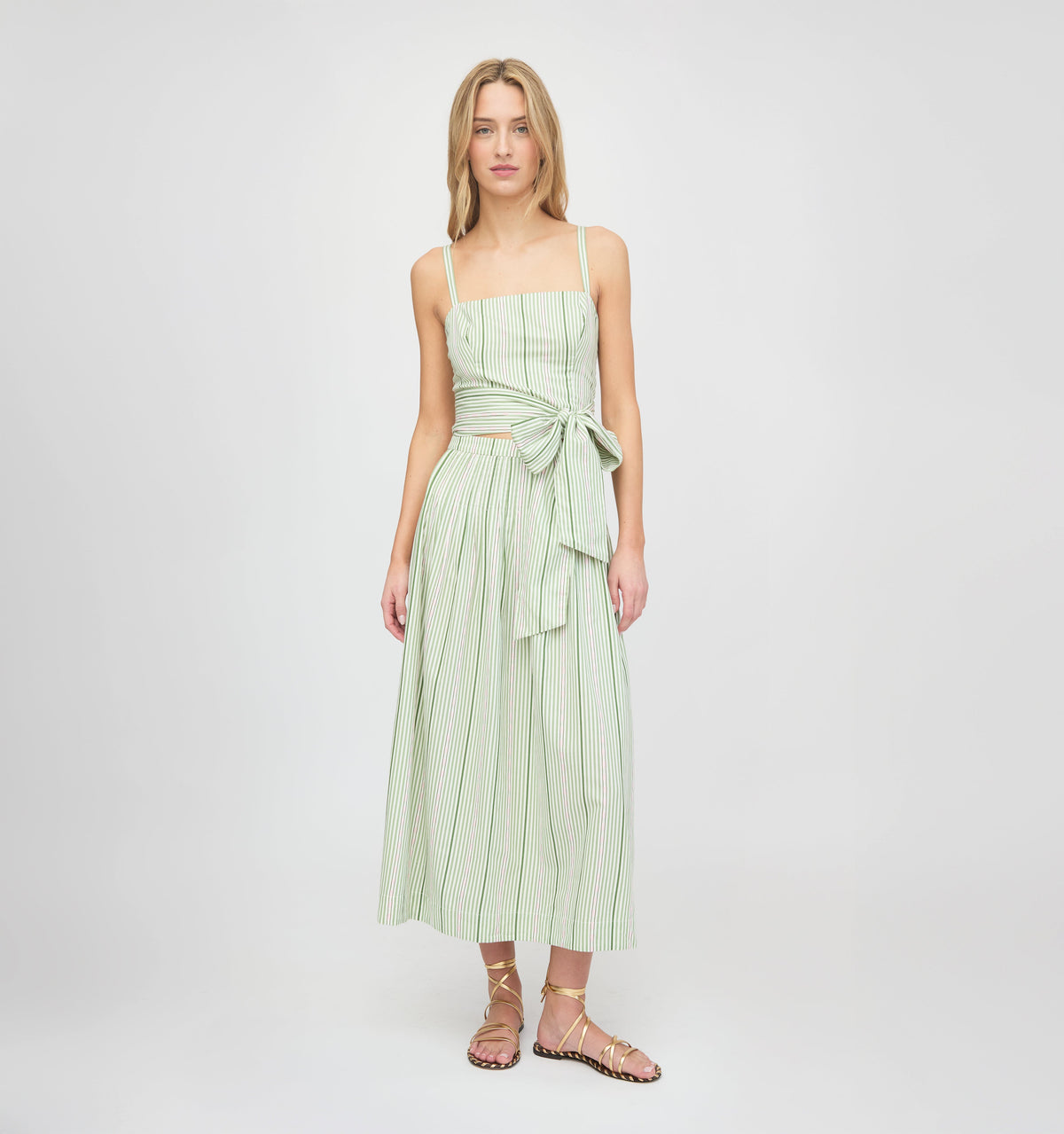 The Ame Skirt in Green Jacquard Stripe