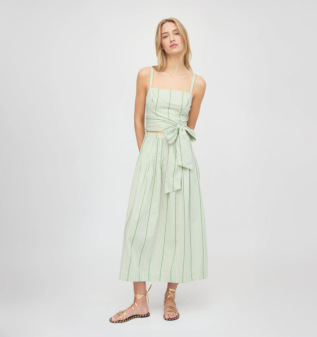 The Miranda Top in Green Jacquard Stripe