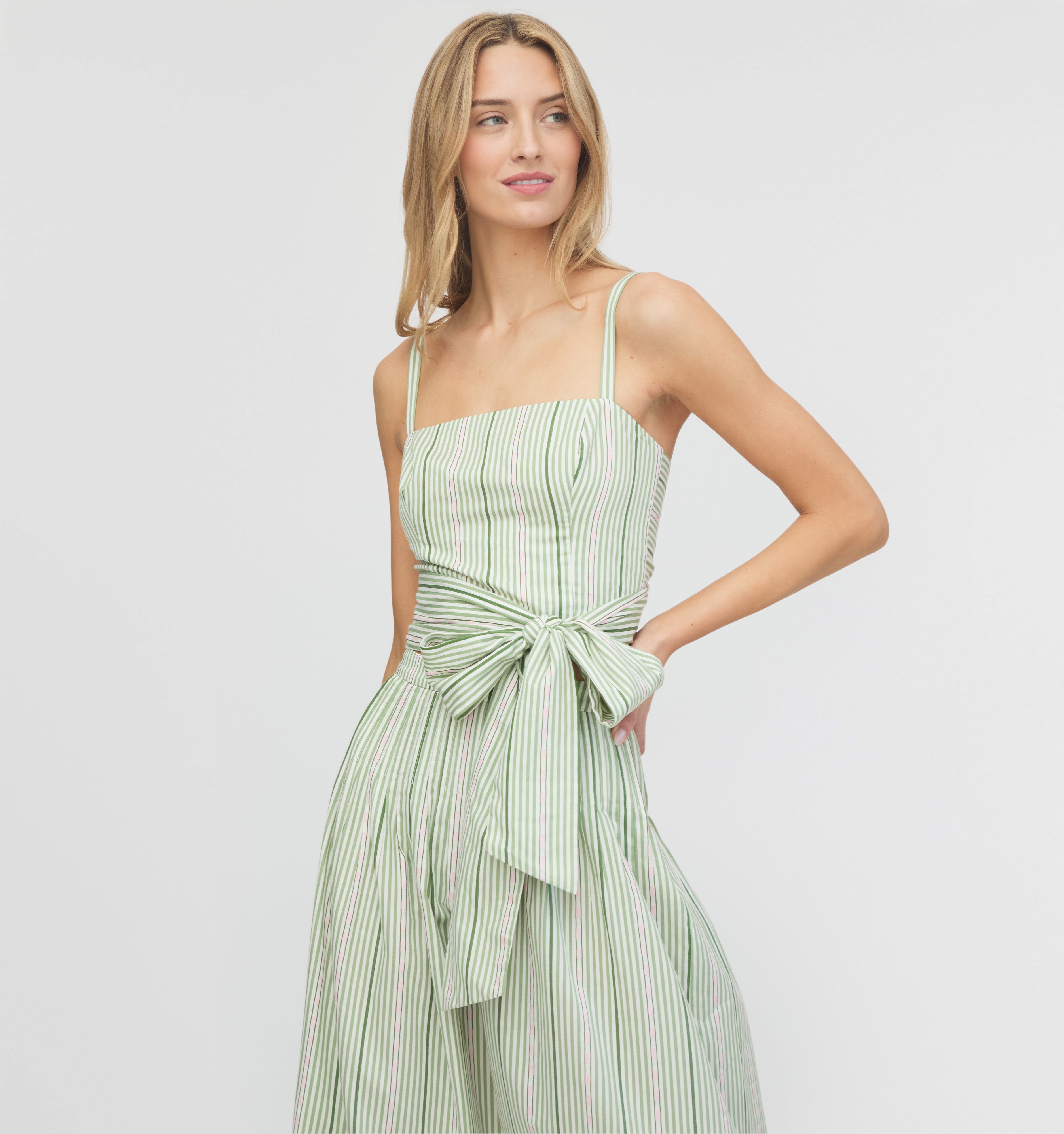 The Miranda Top in Green Jacquard Stripe