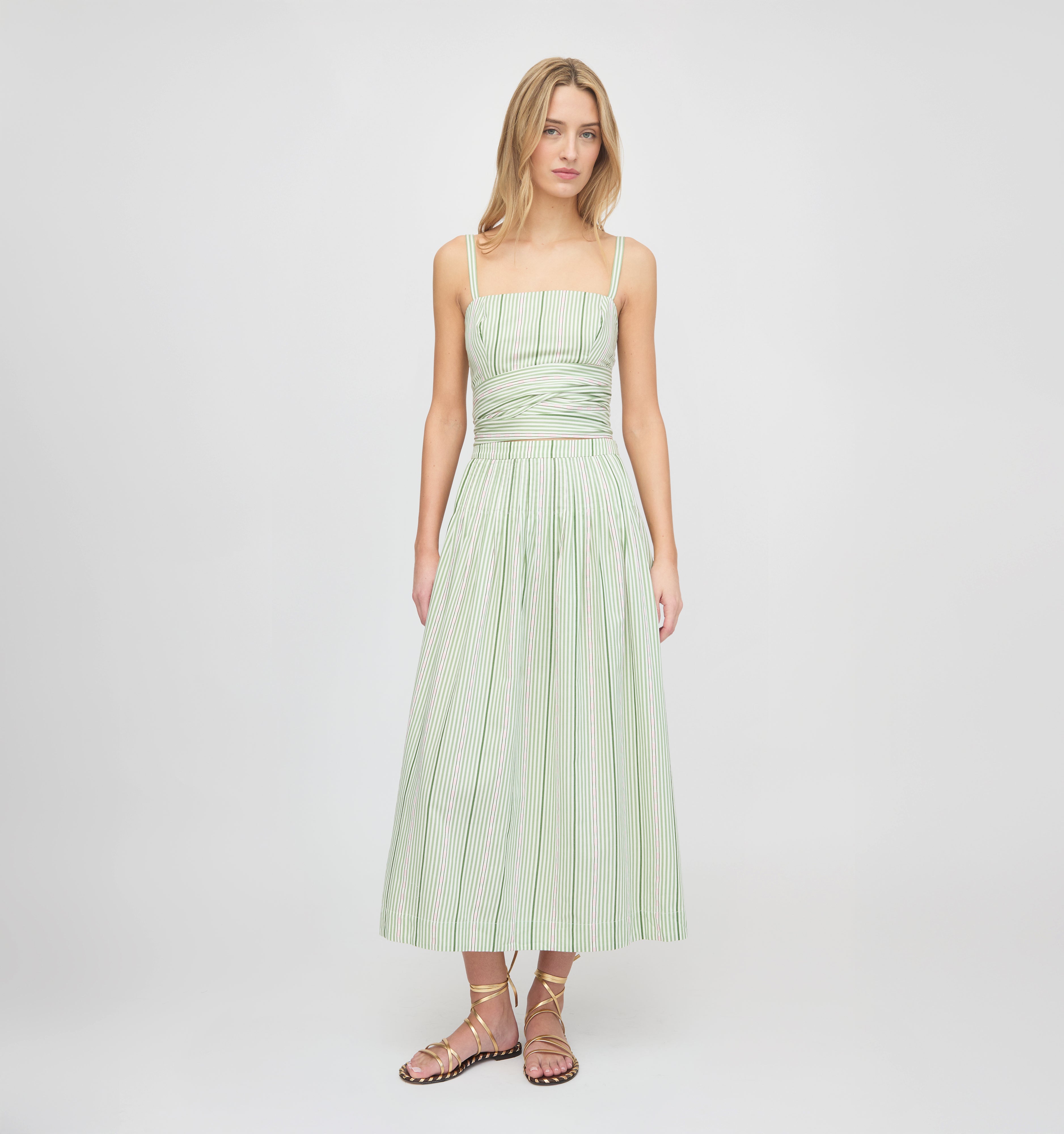 The Ame Skirt in Green Jacquard Stripe