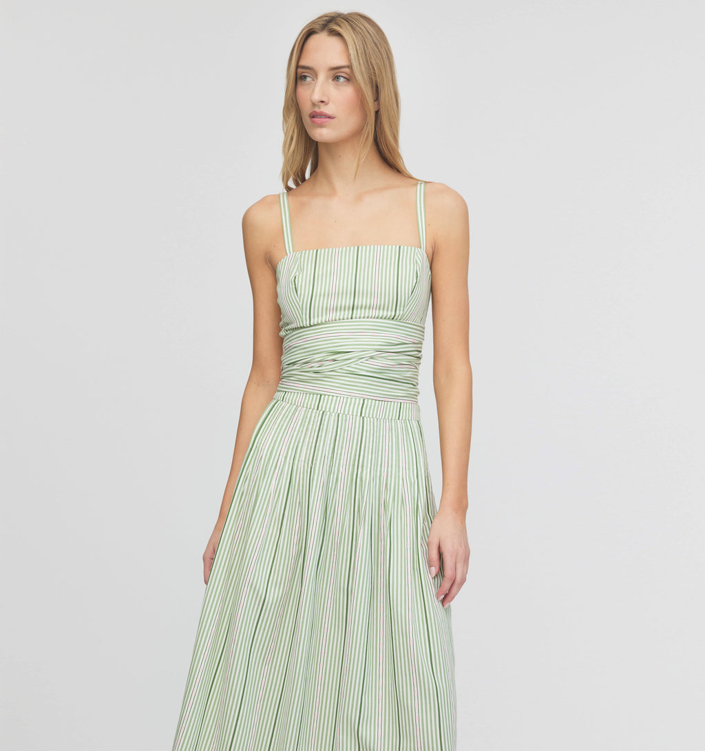 The Miranda Top in Green Jacquard Stripe