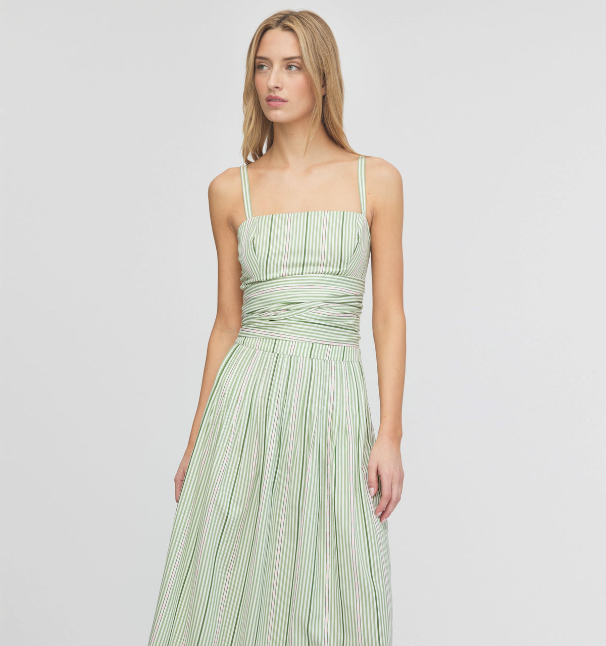 The Miranda Top in Green Jacquard Stripe