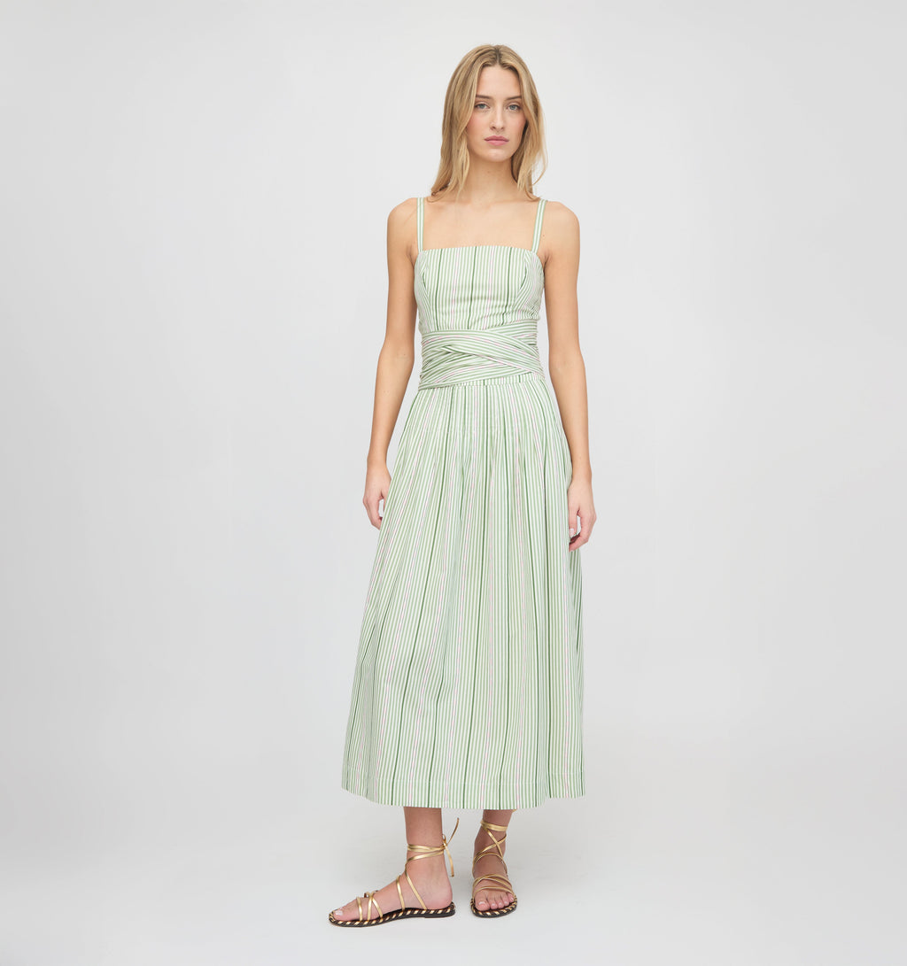 The Ame Skirt in Green Jacquard Stripe