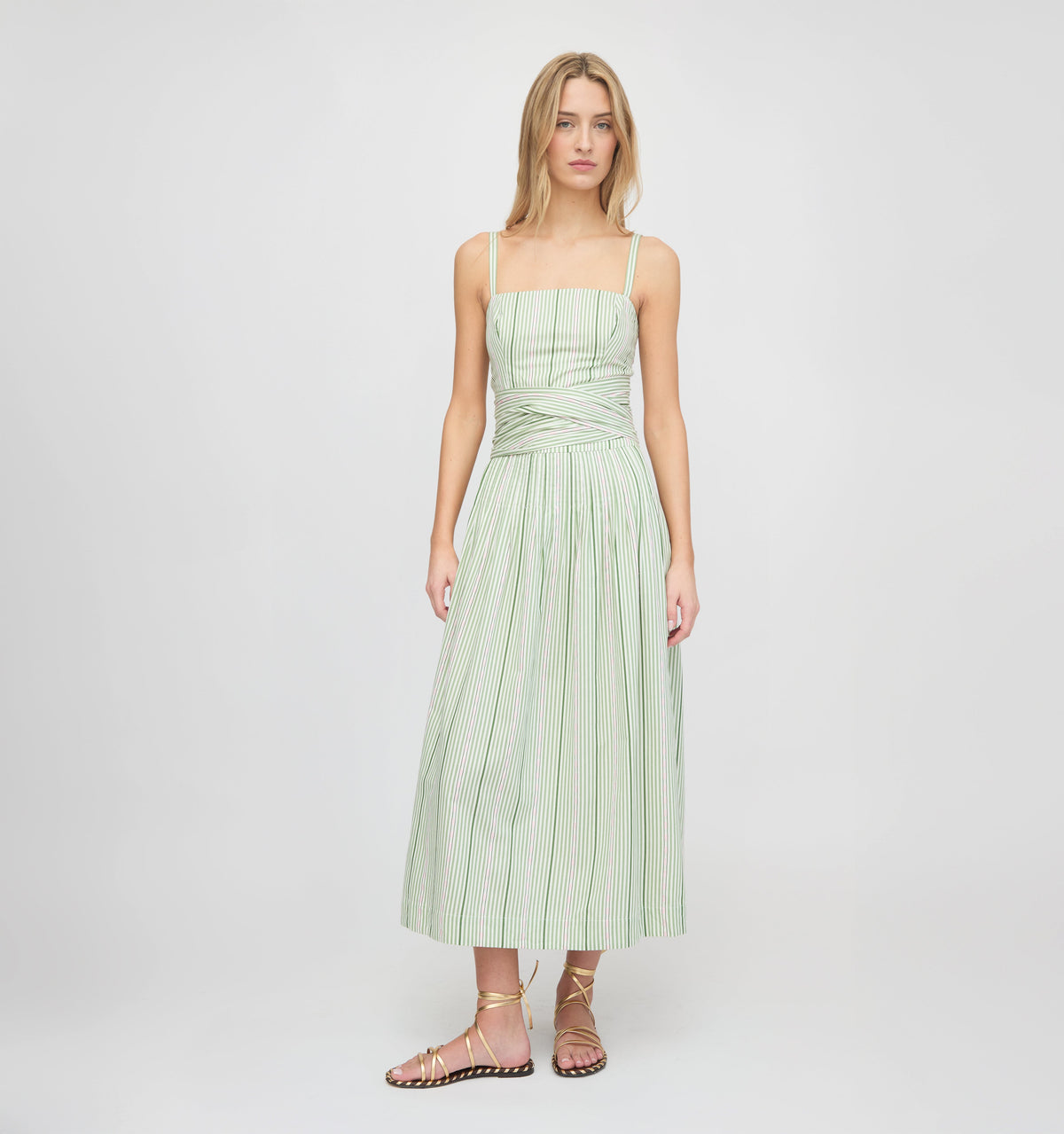 The Ame Skirt in Green Jacquard Stripe