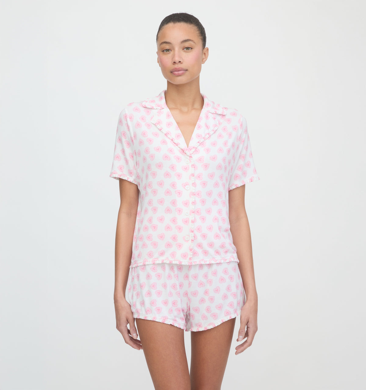 The Paige Pajama Set in Doily Heart Pink