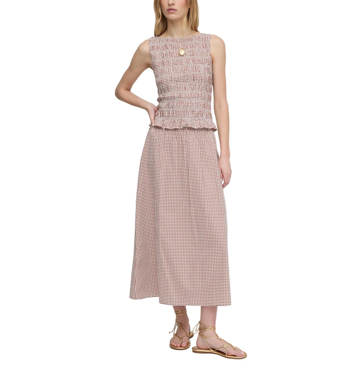 The Delphine Nap Skirt in Cognac Gingham