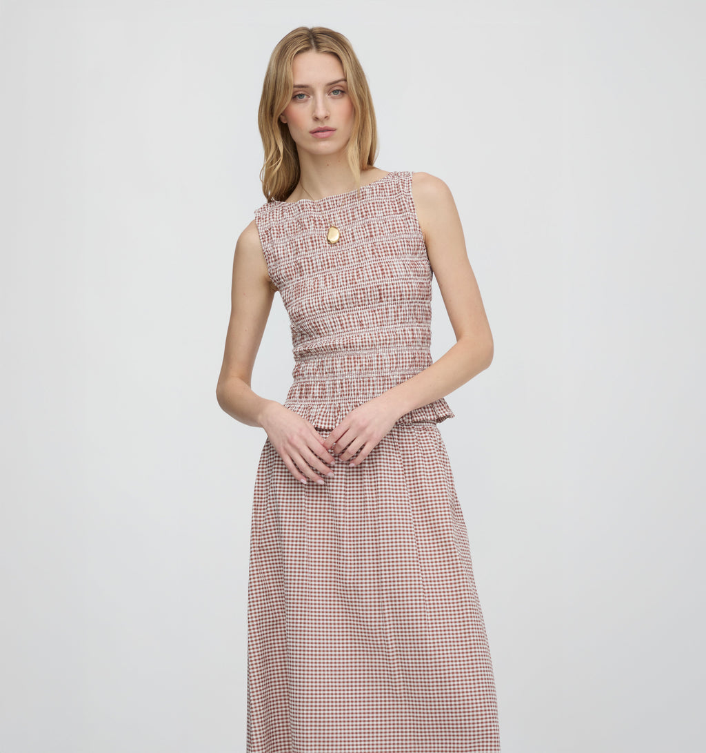 The Phoebe Nap Top in Cognac Gingham