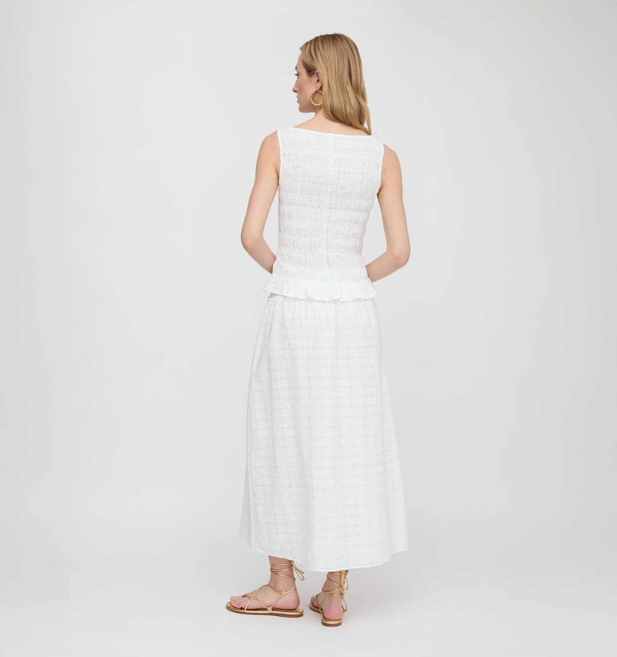 The Delphine Nap Skirt in White Crinkle Check