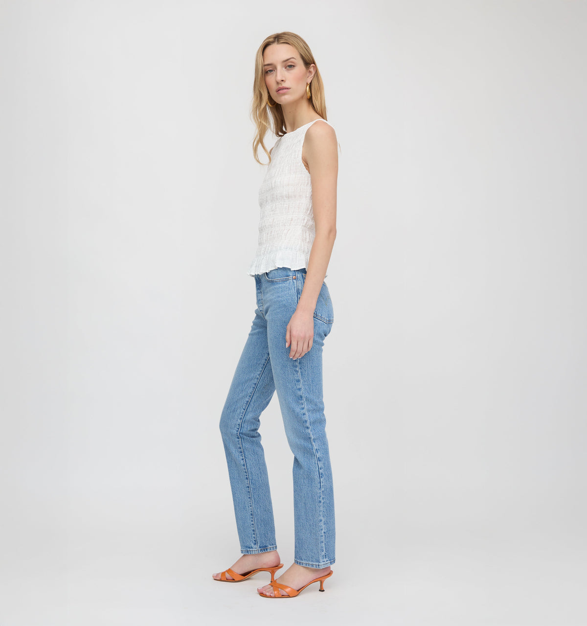 The Phoebe Nap Top in White Crinkle Check