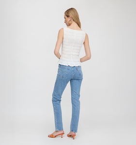 The Phoebe Nap Top in White Crinkle Check