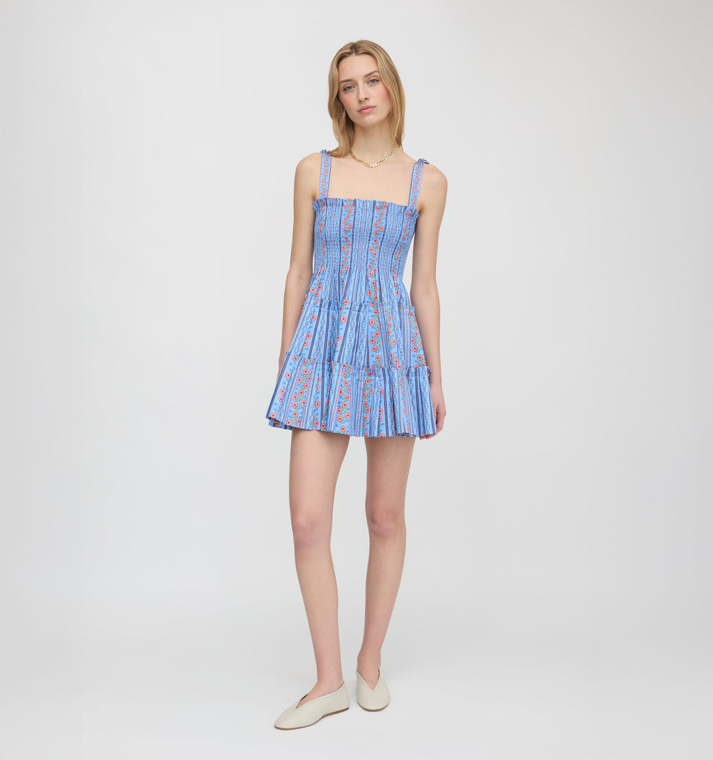The Ribbon Charlotte Nap Dress in Blue Floral Batik Stripe