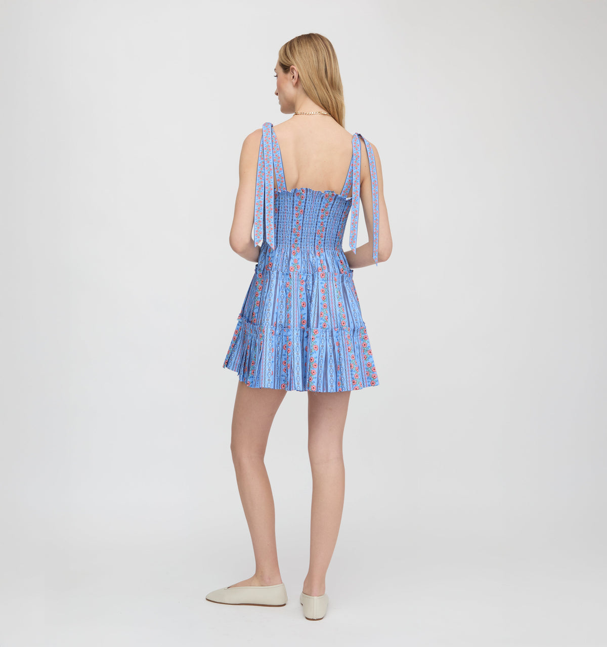 The Ribbon Charlotte Nap Dress in Blue Floral Batik Stripe