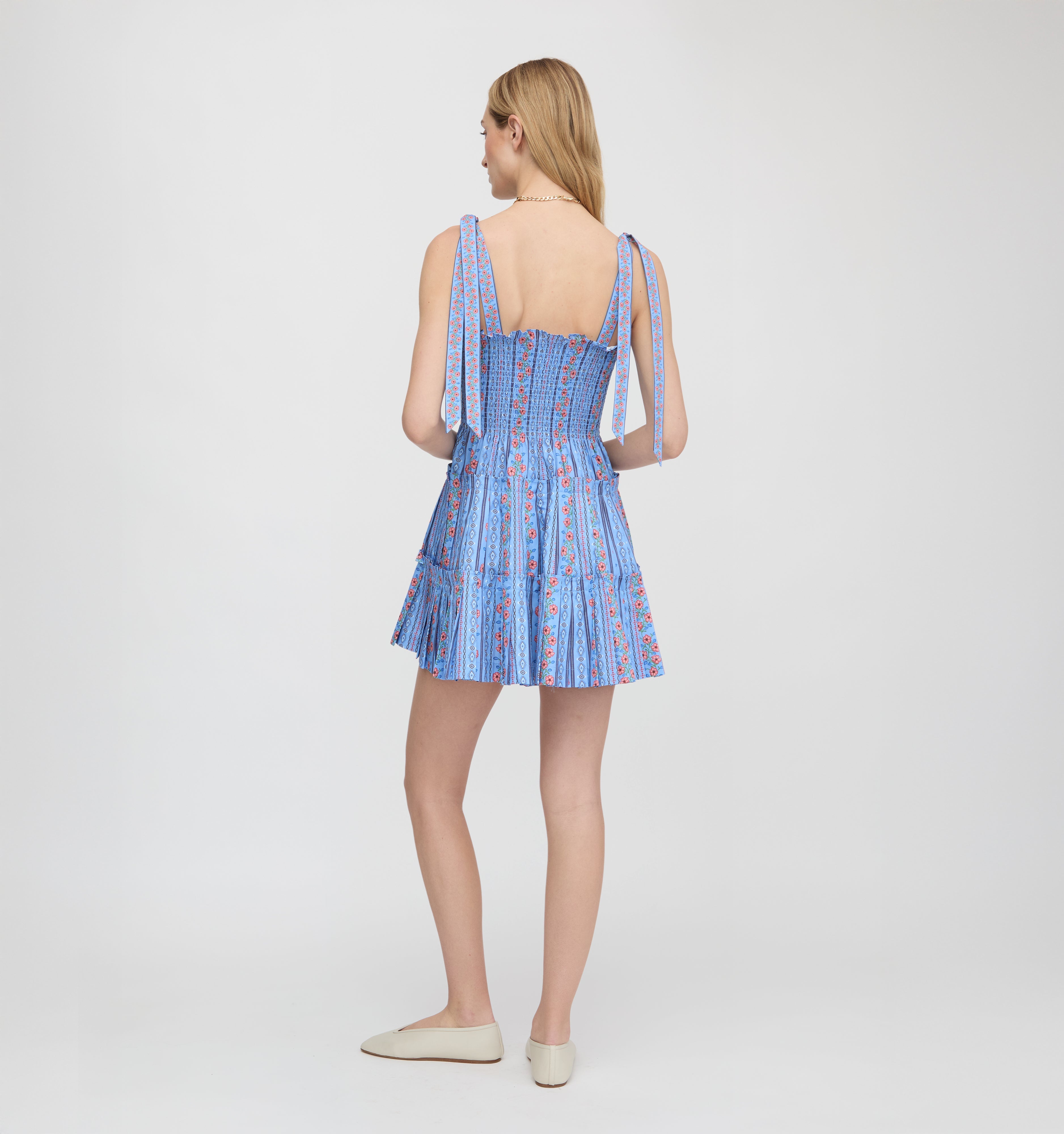 The Ribbon Charlotte Nap Dress in Blue Floral Batik Stripe