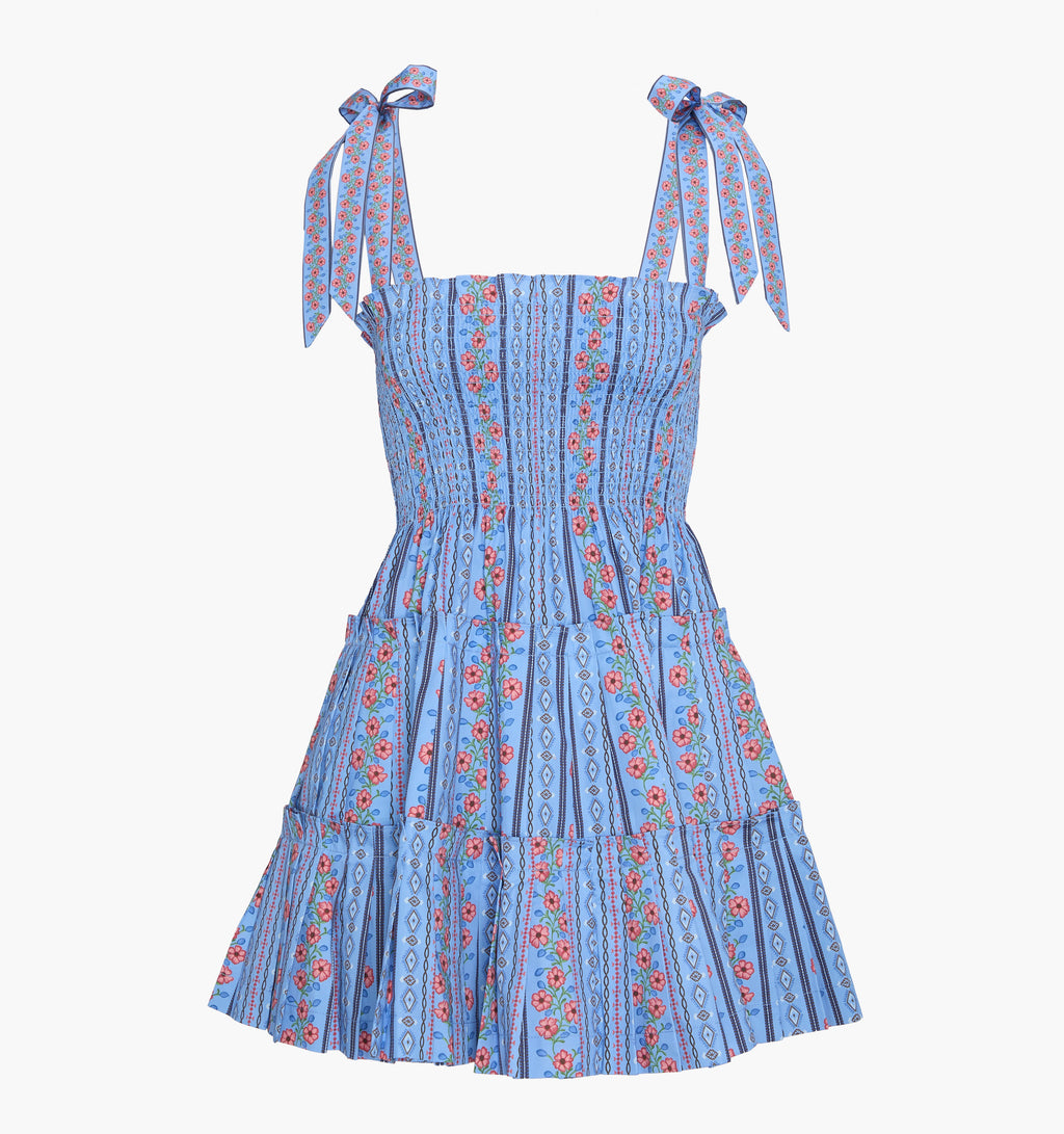 The Ribbon Charlotte Nap Dress in Blue Floral Batik Stripe