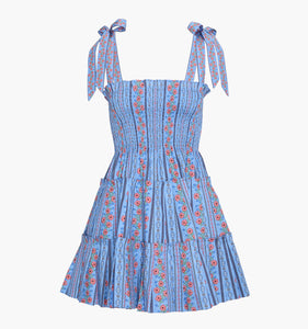 The Ribbon Charlotte Nap Dress in Blue Floral Batik Stripe