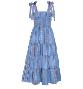 The Ribbon Ellie Nap Dress in Blue Floral Batik Stripe