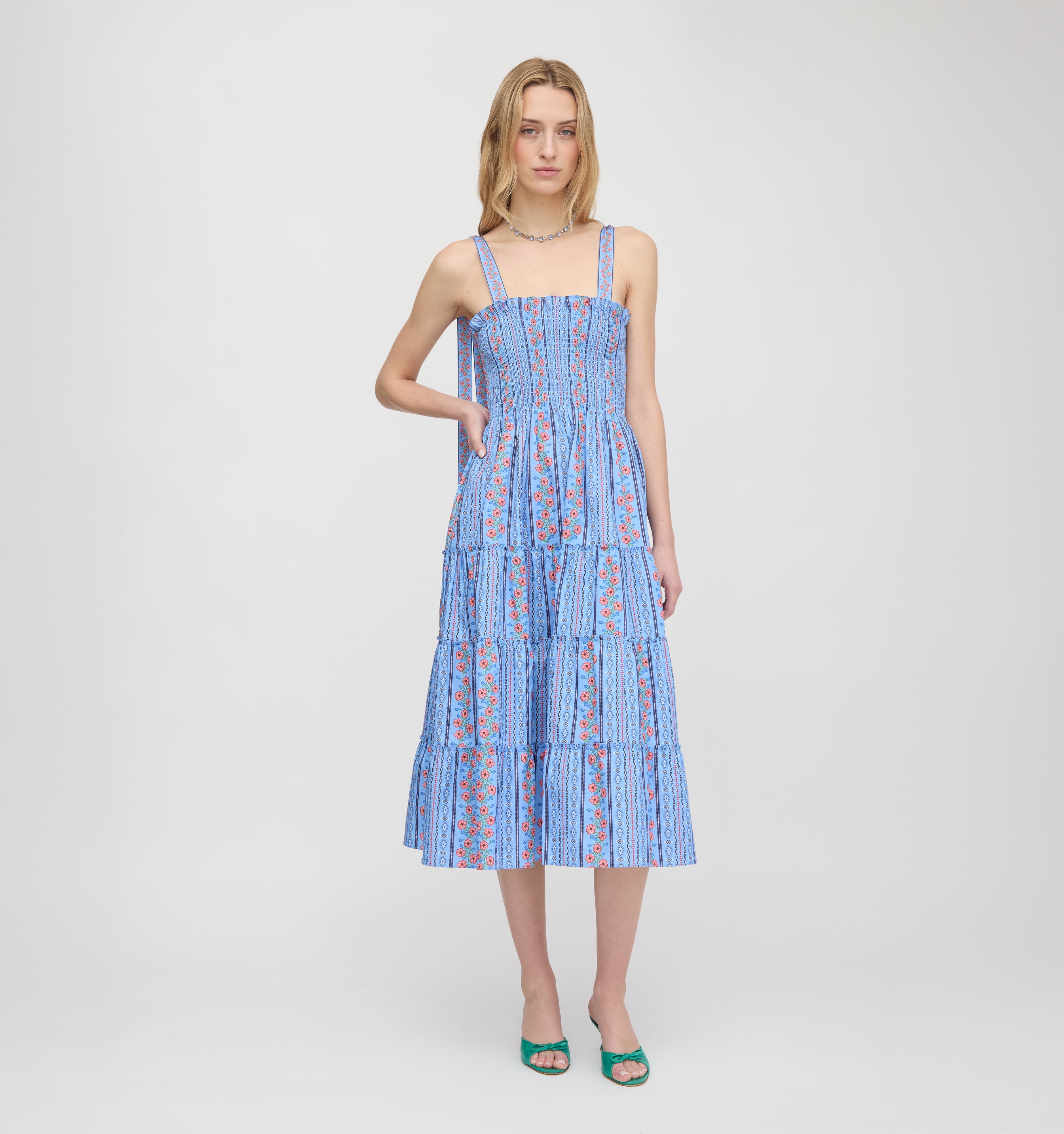 The Ribbon Ellie Nap Dress in Blue Floral Batik Stripe XXXL