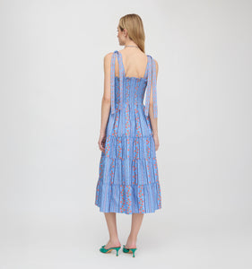 The Ribbon Ellie Nap Dress in Blue Floral Batik Stripe