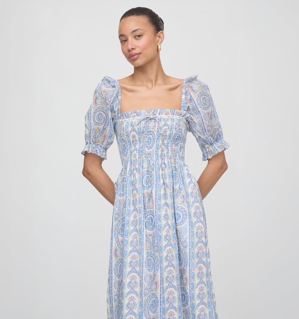 The Scarlett Nap Dress in Blue Corsica Paisley