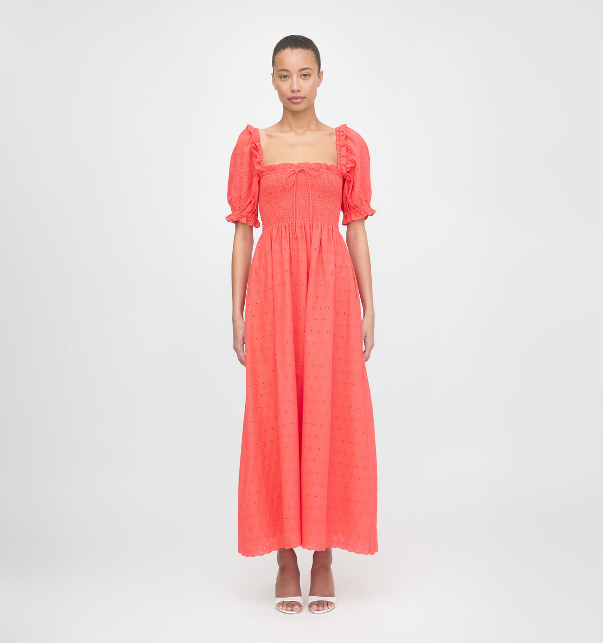 The Scarlett Nap Dress in Coral Daisy Broderie