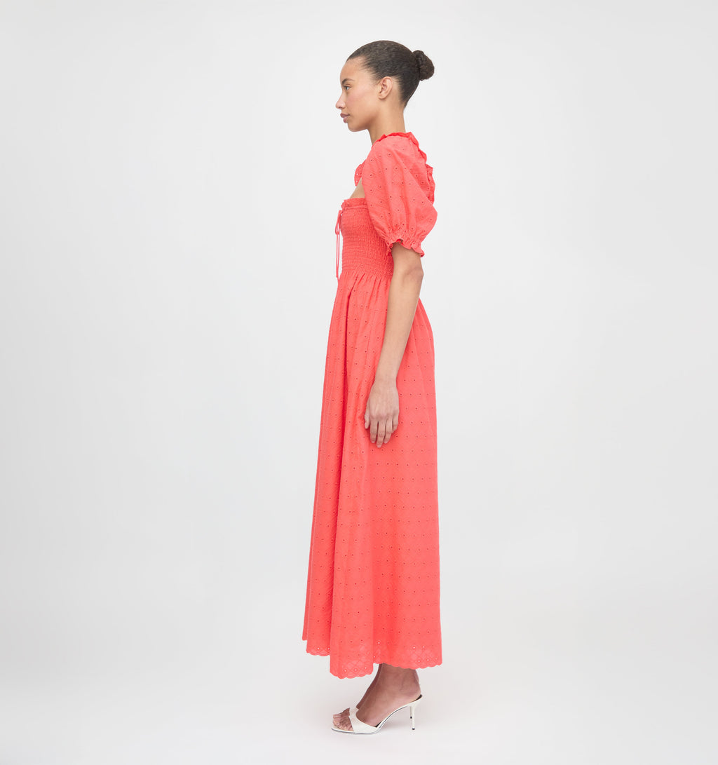 The Scarlett Nap Dress in Coral Daisy Broderie