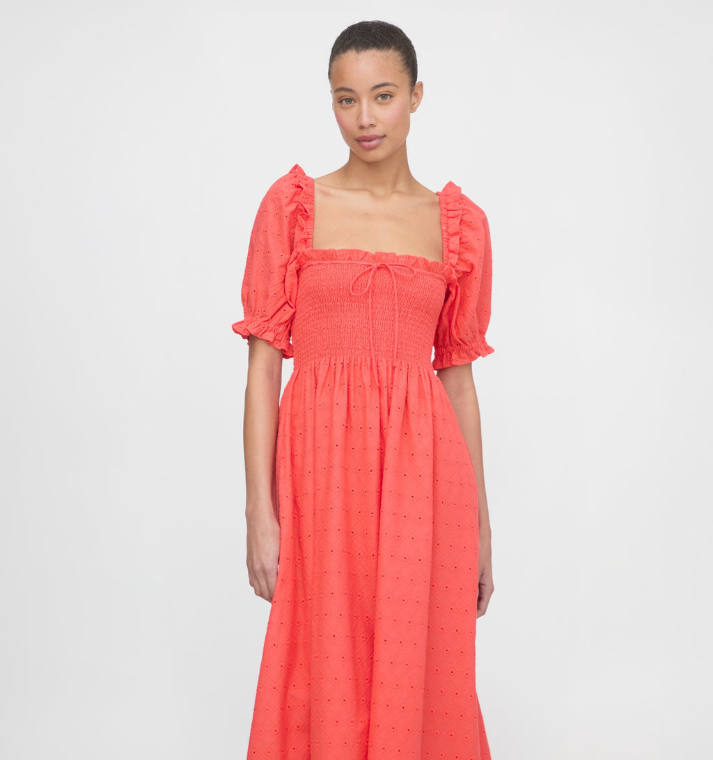 The Scarlett Nap Dress in Coral Daisy Broderie