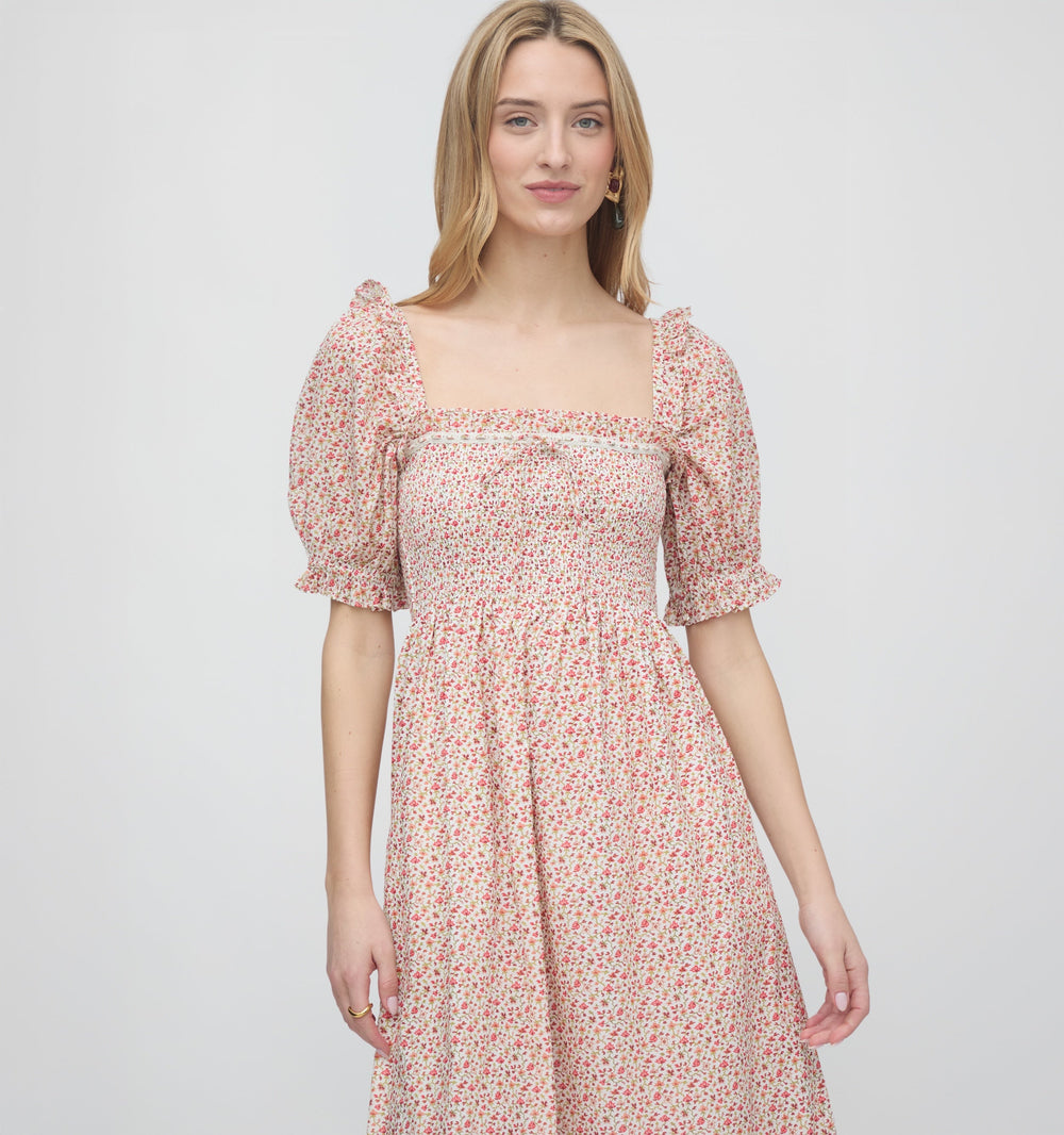 The Scarlett Nap Dress in Ivory Geo Ditsy