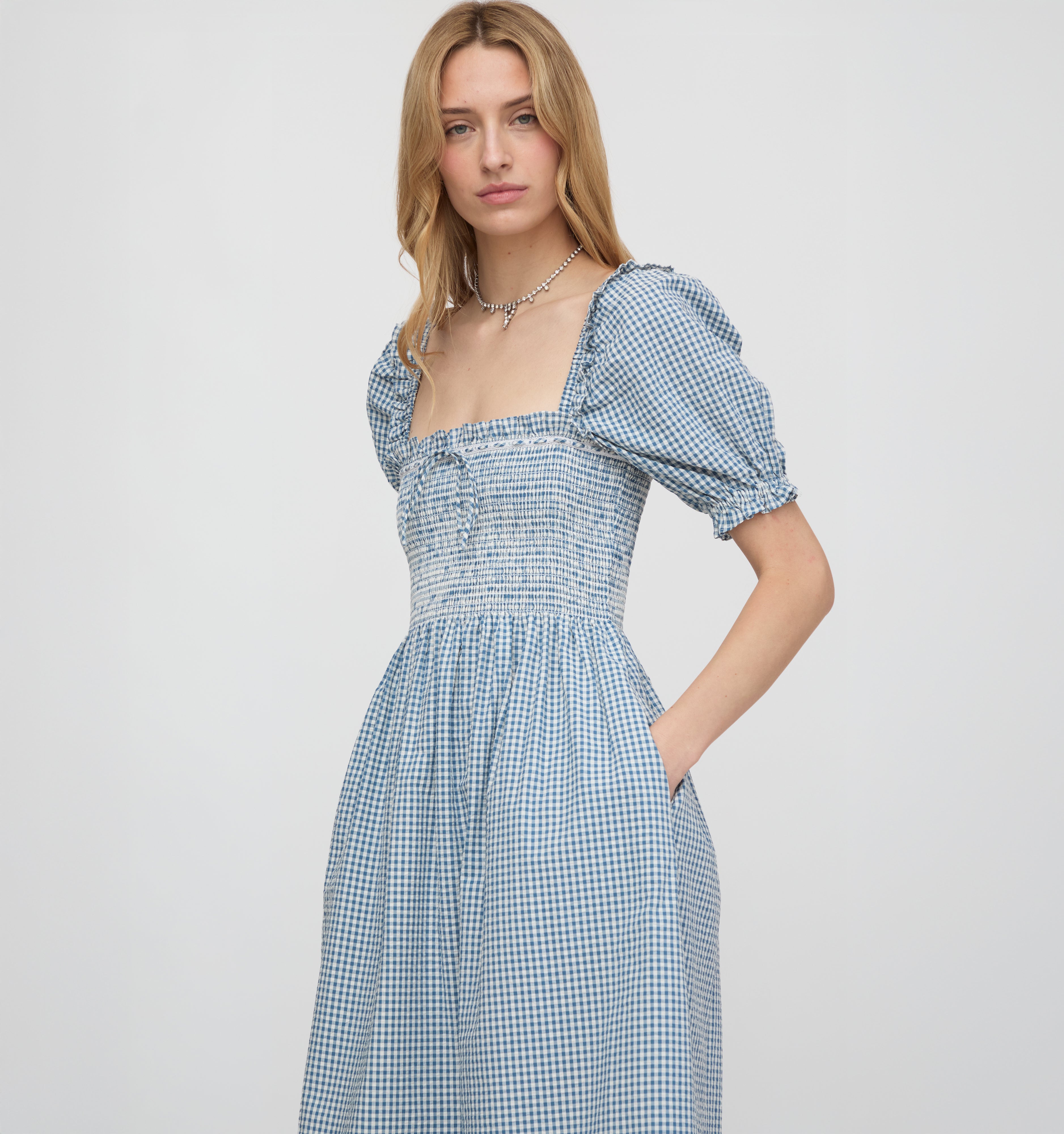 The Scarlett Nap Dress in Lagoon Gingham