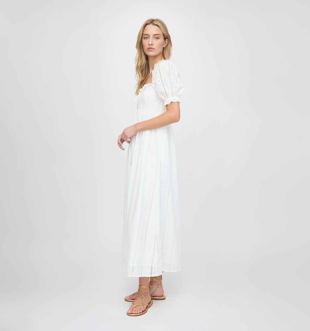 The Scarlett Nap Dress in White Broderie Voile