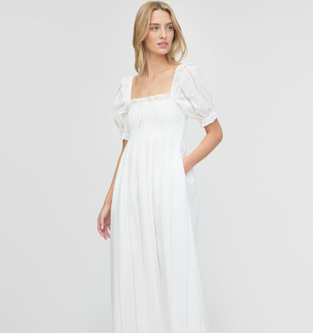 The Scarlett Nap Dress in White Broderie Voile