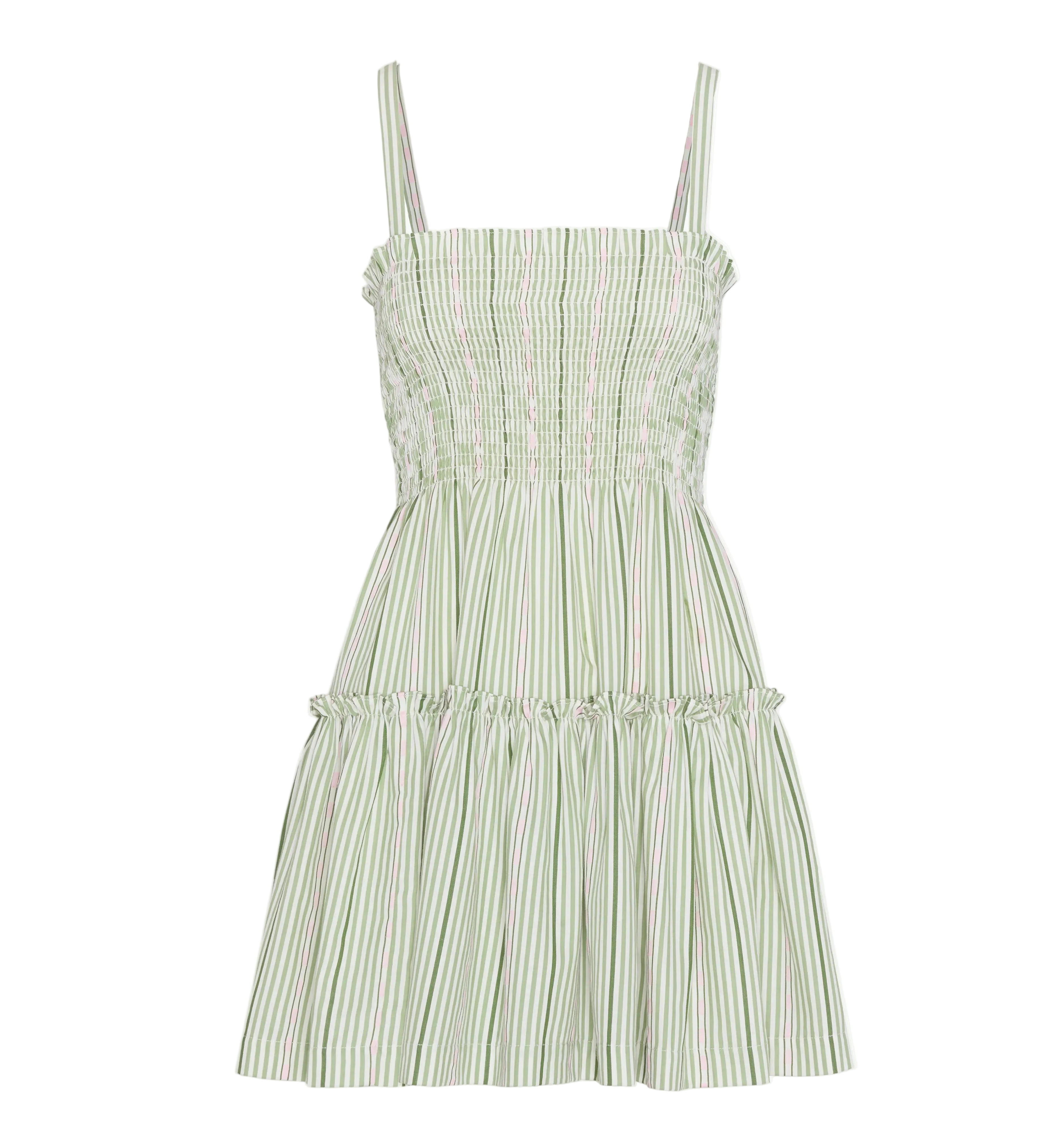 The Seraphina Mini Nap Dress in Green Jacquard Stripe