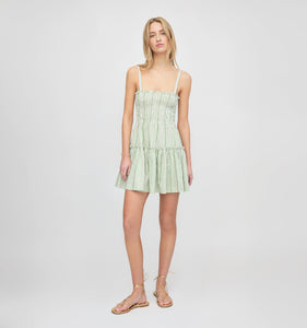 The Seraphina Mini Nap Dress in Green Jacquard Stripe
