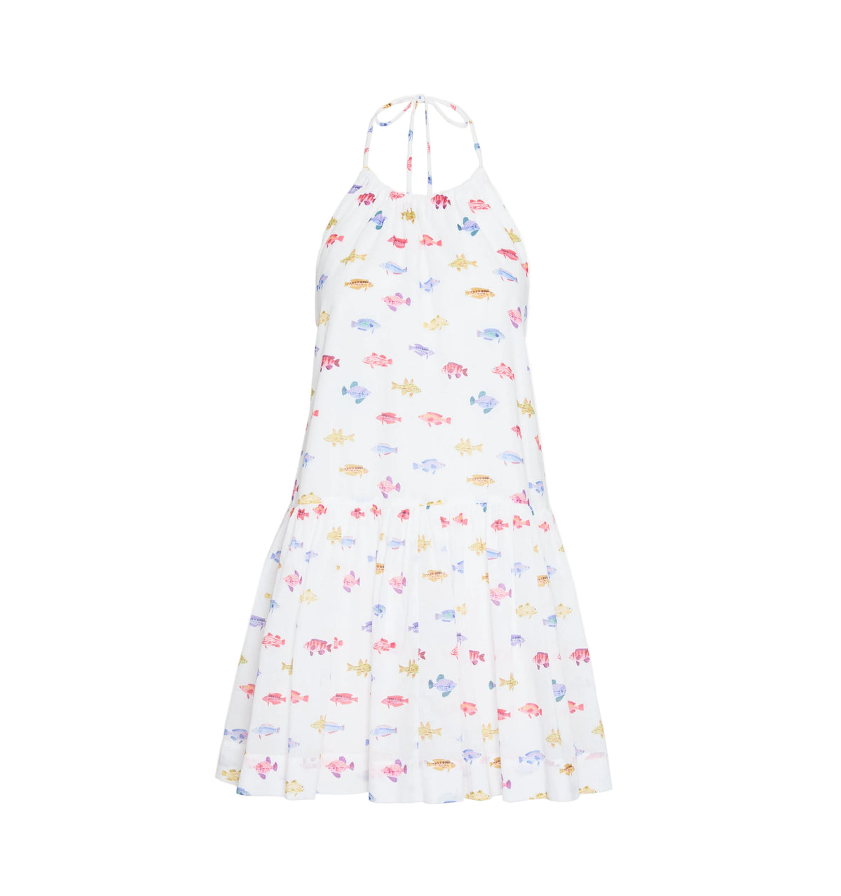 The Sol Tunic Dress in White Rainbow Fish