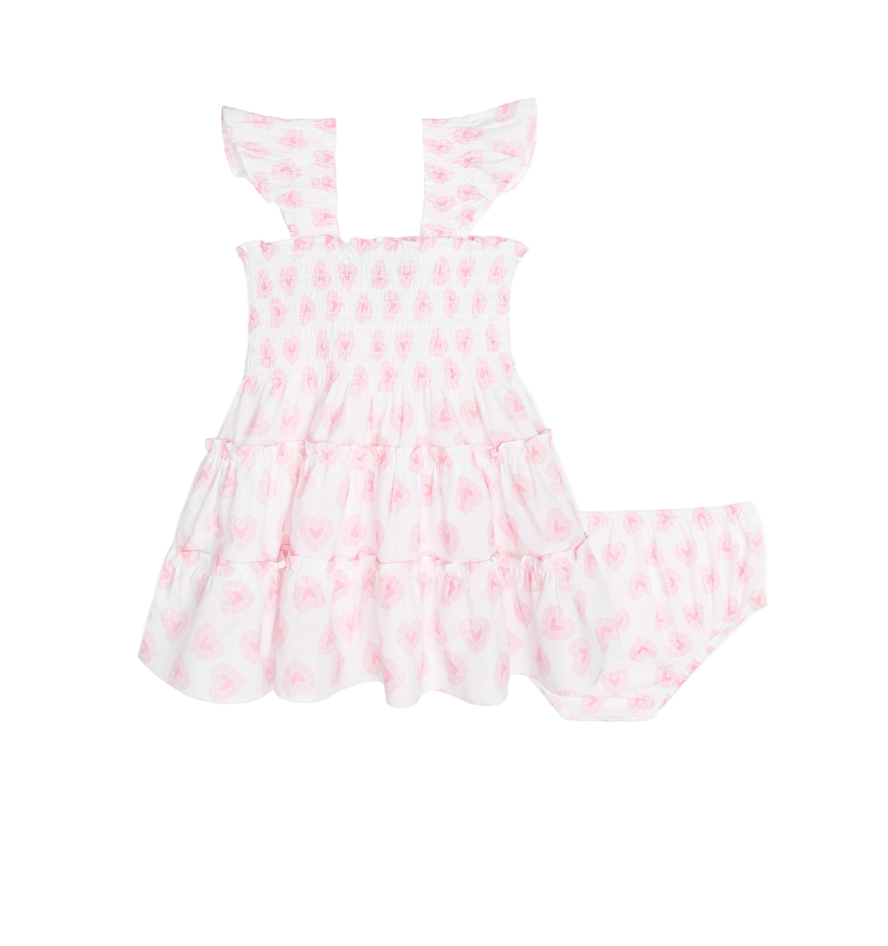 The Baby Ellie Nap Dress in Doily Heart Pink
