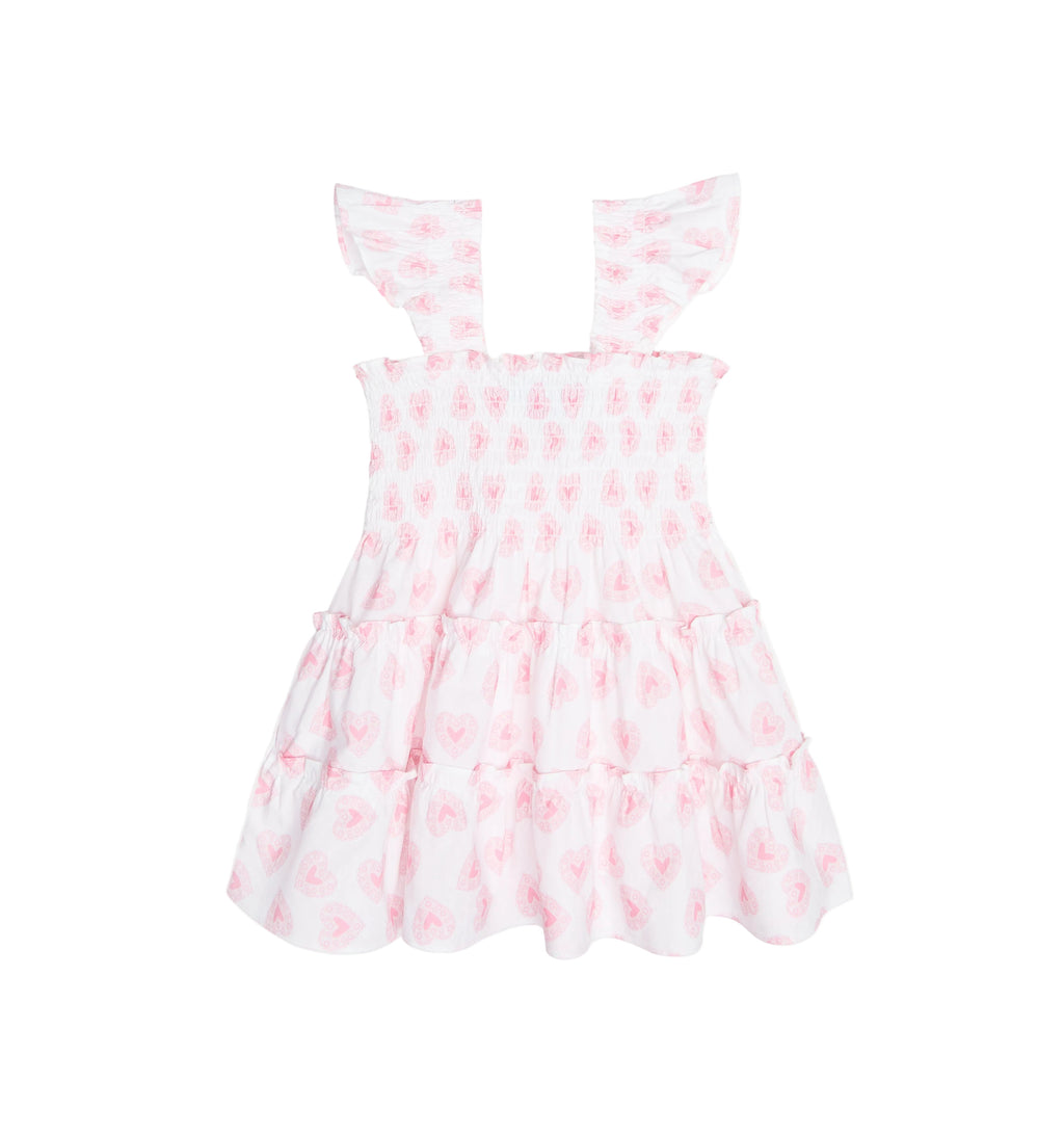 The Tiny Ellie Nap Dress in Doily Heart Pink